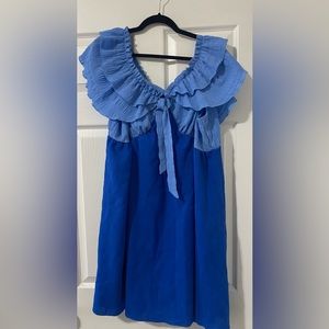 2 tone blue off the shoulder dress